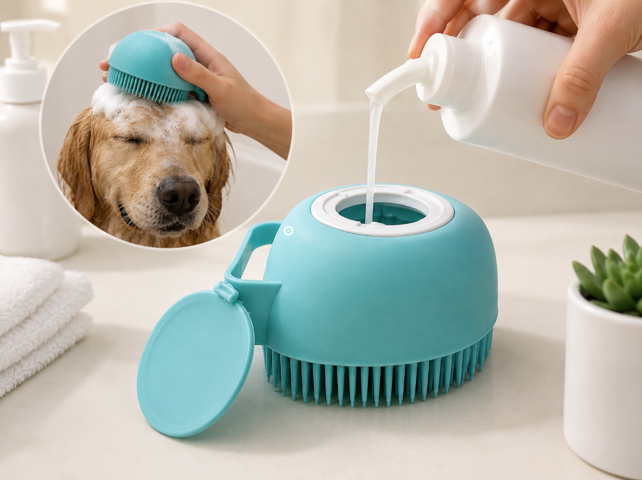 Silicone Pet Bath Brush & Shampoo Dispenser